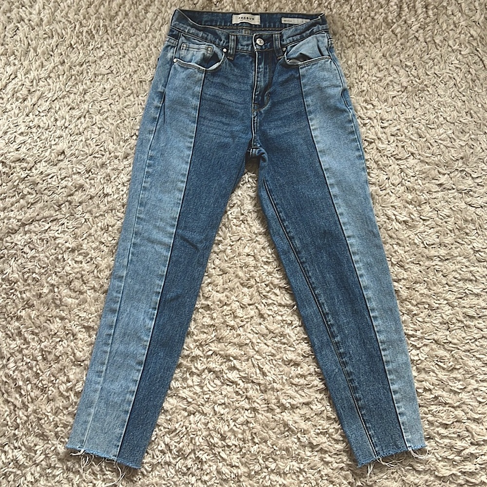 Two tone cut & sew Mom Jeans